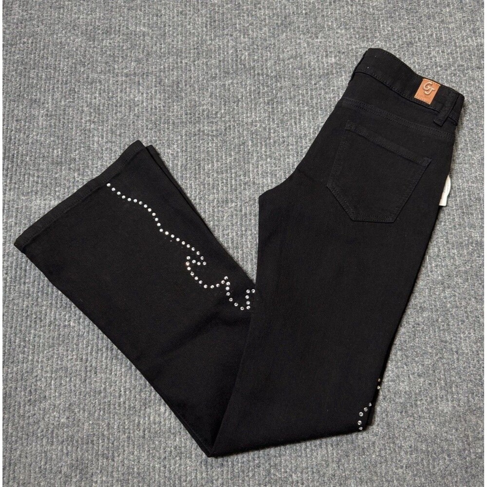 GOGO Jeans Boot Cut Womens Size 1/25 Stretch Soft Black Denim Rhinestones NEW